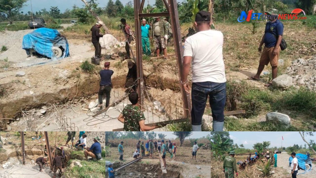 Akses Ekonomi Sempat Putus Pasca-Banjir, Babinsa Kodim Agara Bersama Warga Kejar Pemasangan Tiang Pylon Kedua Jembatan Gantung Buah Pala