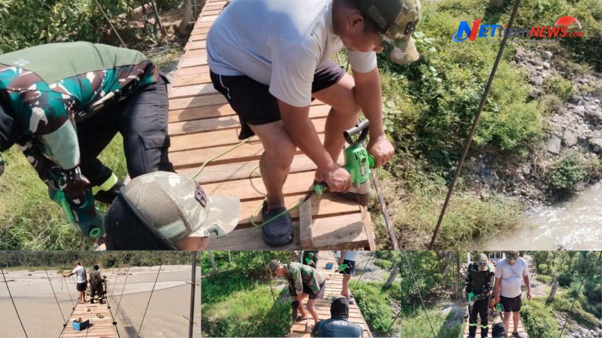Sinergi TNI dan Warga: Pemasangan Papan Lantai Jembatan Gantung Lawe Ger-Ger Capai 87 Persen