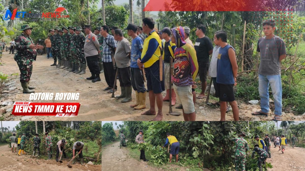 Kukuhkan Kemanunggalan, Satgas TMMD Ke-130 dan Warga Lawe Kulok Gotong Royong Bersihkan Desa