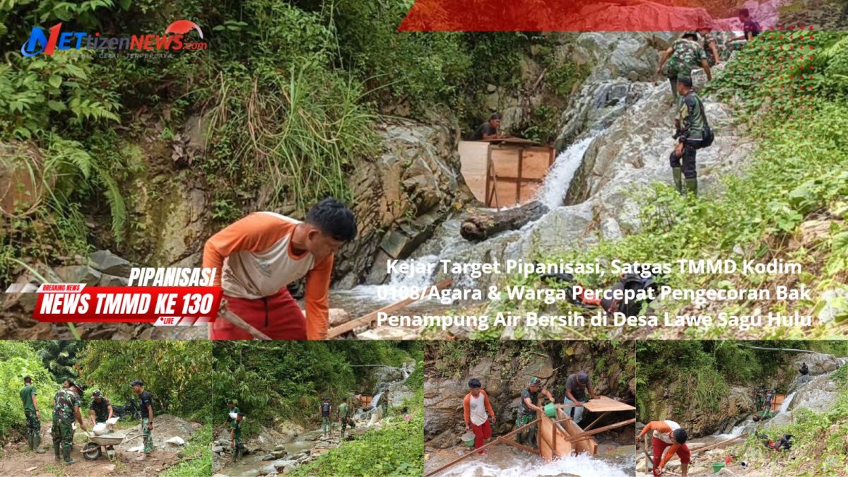 Kejar Target Pipanisasi, Satgas TMMD Kodim 0108/Agara & Warga Percepat Pengecoran Bak Penampung Air Bersih di Desa Lawe Sagu Hulu